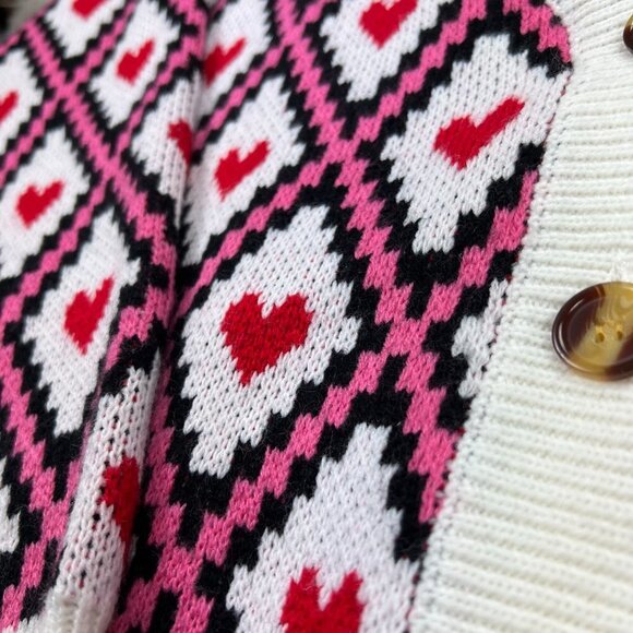 Simplee Women's Geometric Heart Print Button Front Cardigan - Picture 3 of 8